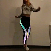 Women's Casual Slim Iridescent Reflective Material Printed Fitness Leggings