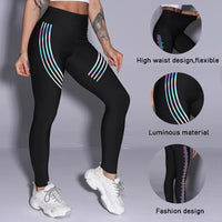 Women's Casual Slim Iridescent Reflective Material Printed Fitness Leggings
