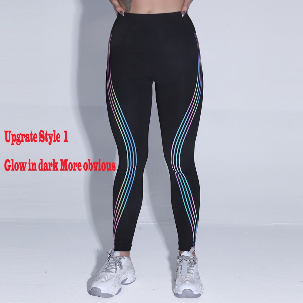 Women's Casual Slim Iridescent Reflective Material Printed Fitness Leggings