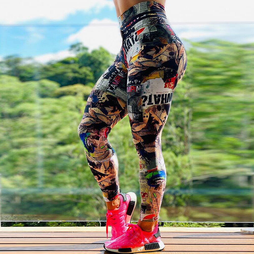 Women's Casual Slim Iridescent Reflective Material Printed Fitness Leggings
