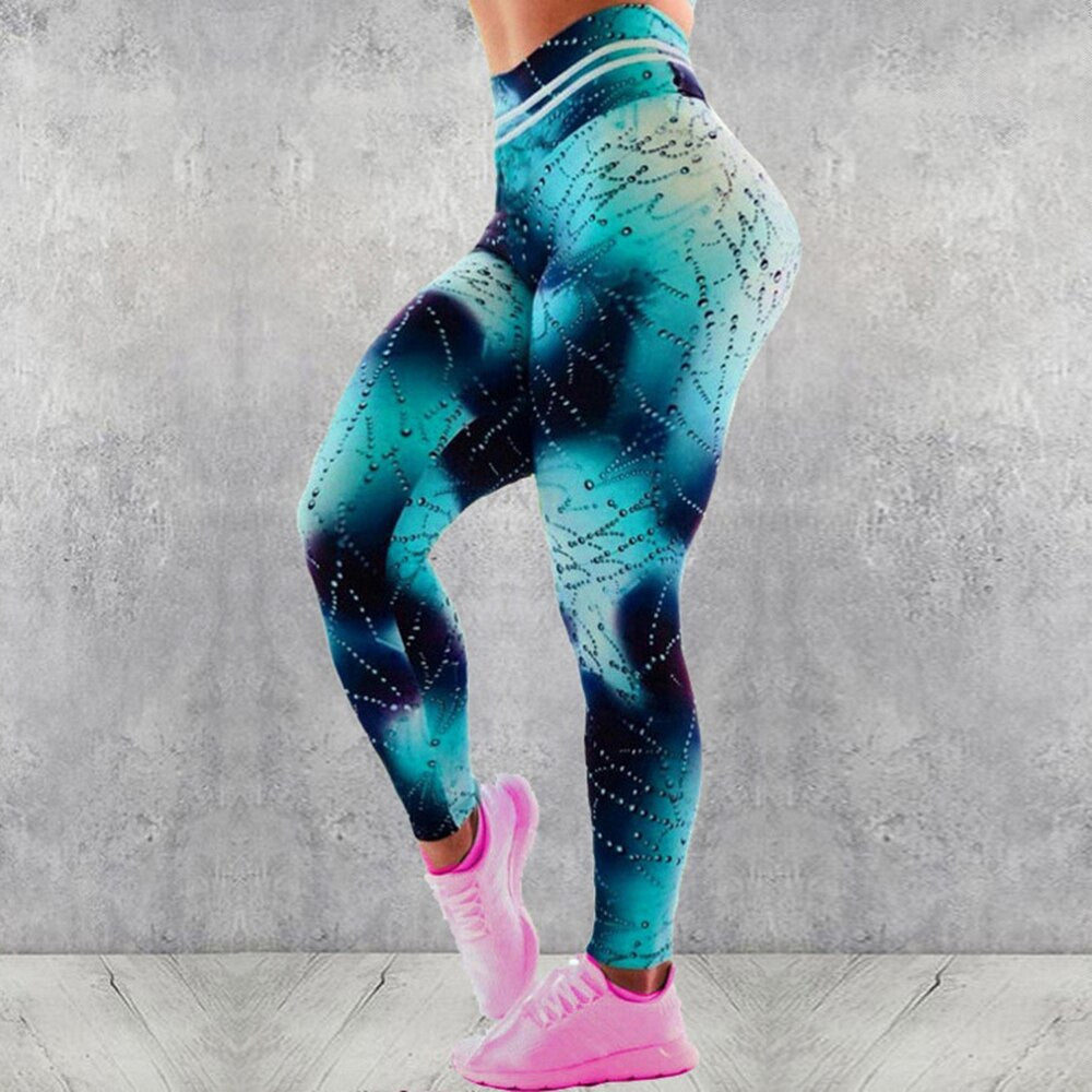 Women's Casual Slim Iridescent Reflective Material Printed Fitness Leggings