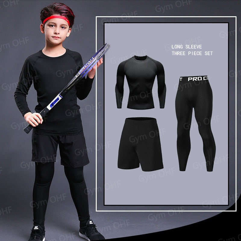 Kids Compression Shirt Boys Sport Training T shirt And Shorts