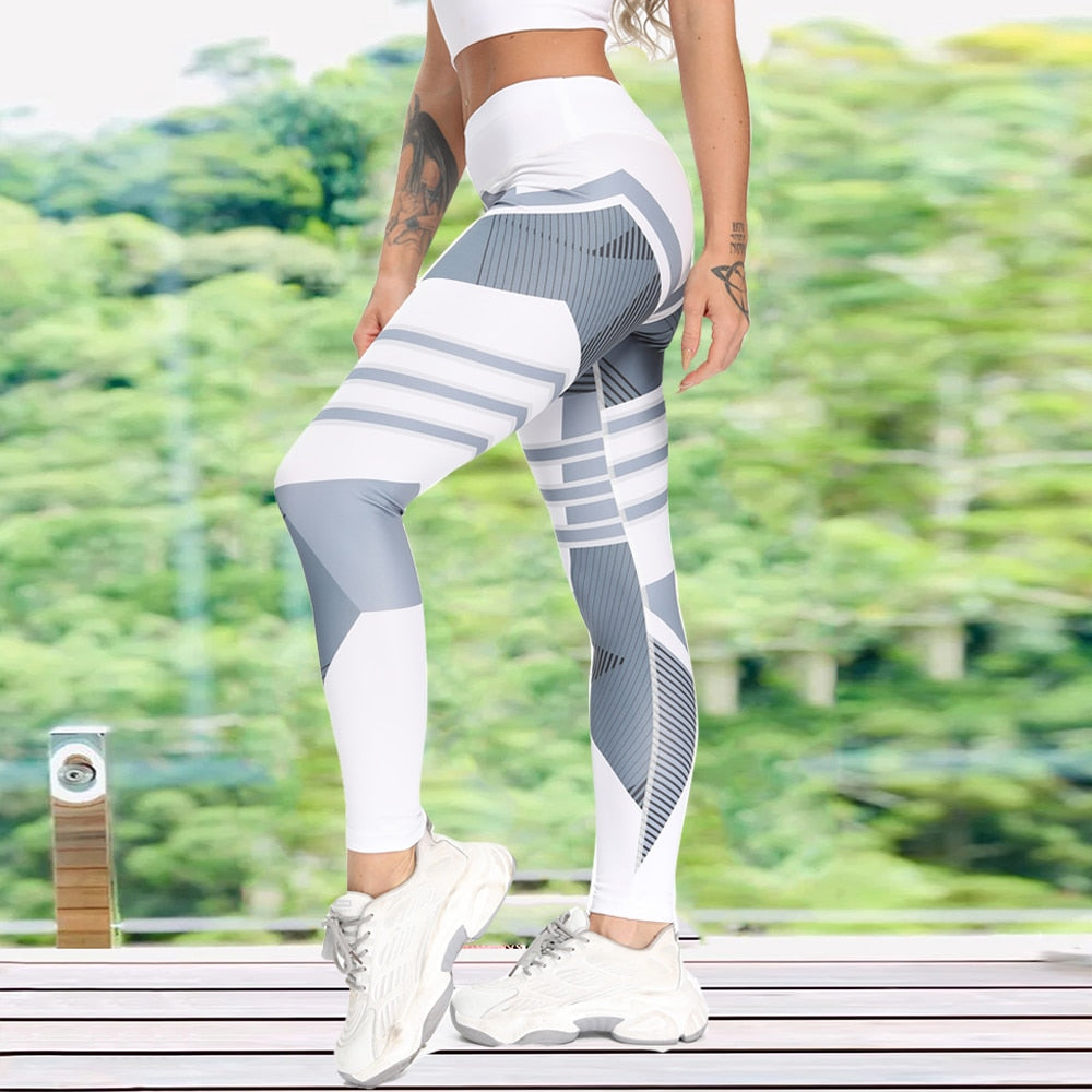 Women's Casual Slim Iridescent Reflective Material Printed Fitness Leggings
