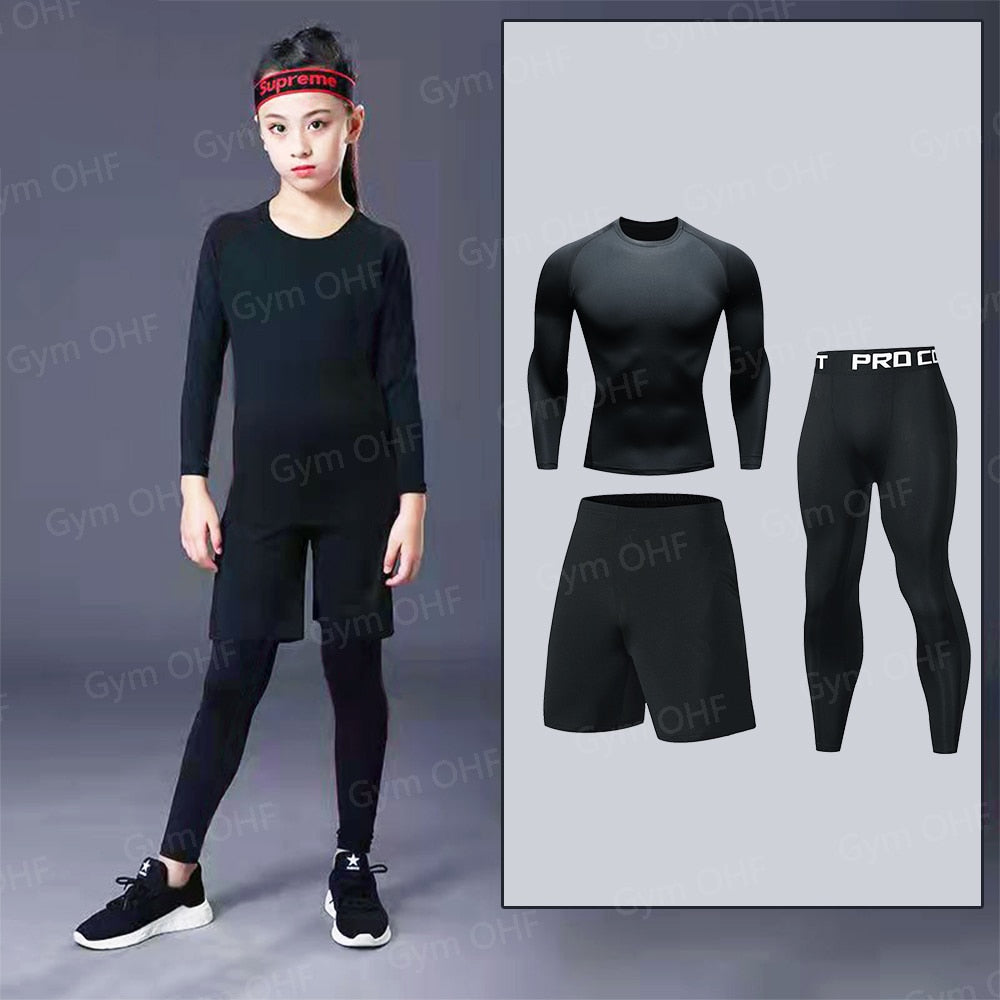 Kids Compression Shirt Boys Sport Training T shirt And Shorts