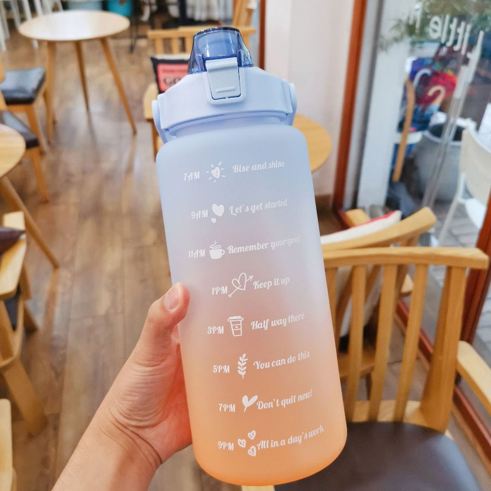 2L Large Capacity Water Bottle Straw Cup Gradient Color