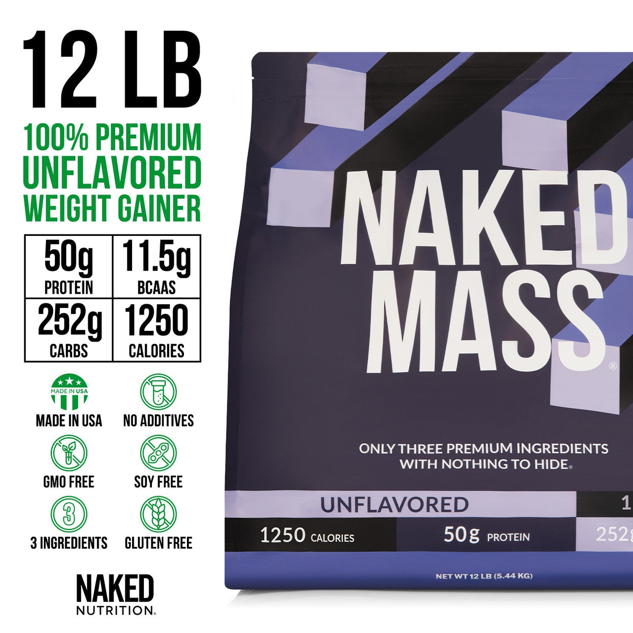 Weight Gainer Protein Supplement | Naked Mass - 12LB