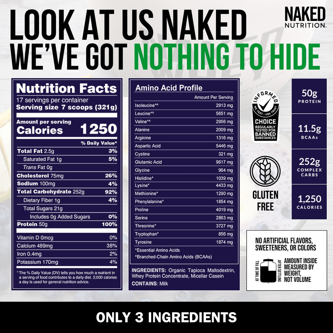 Weight Gainer Protein Supplement | Naked Mass - 12LB
