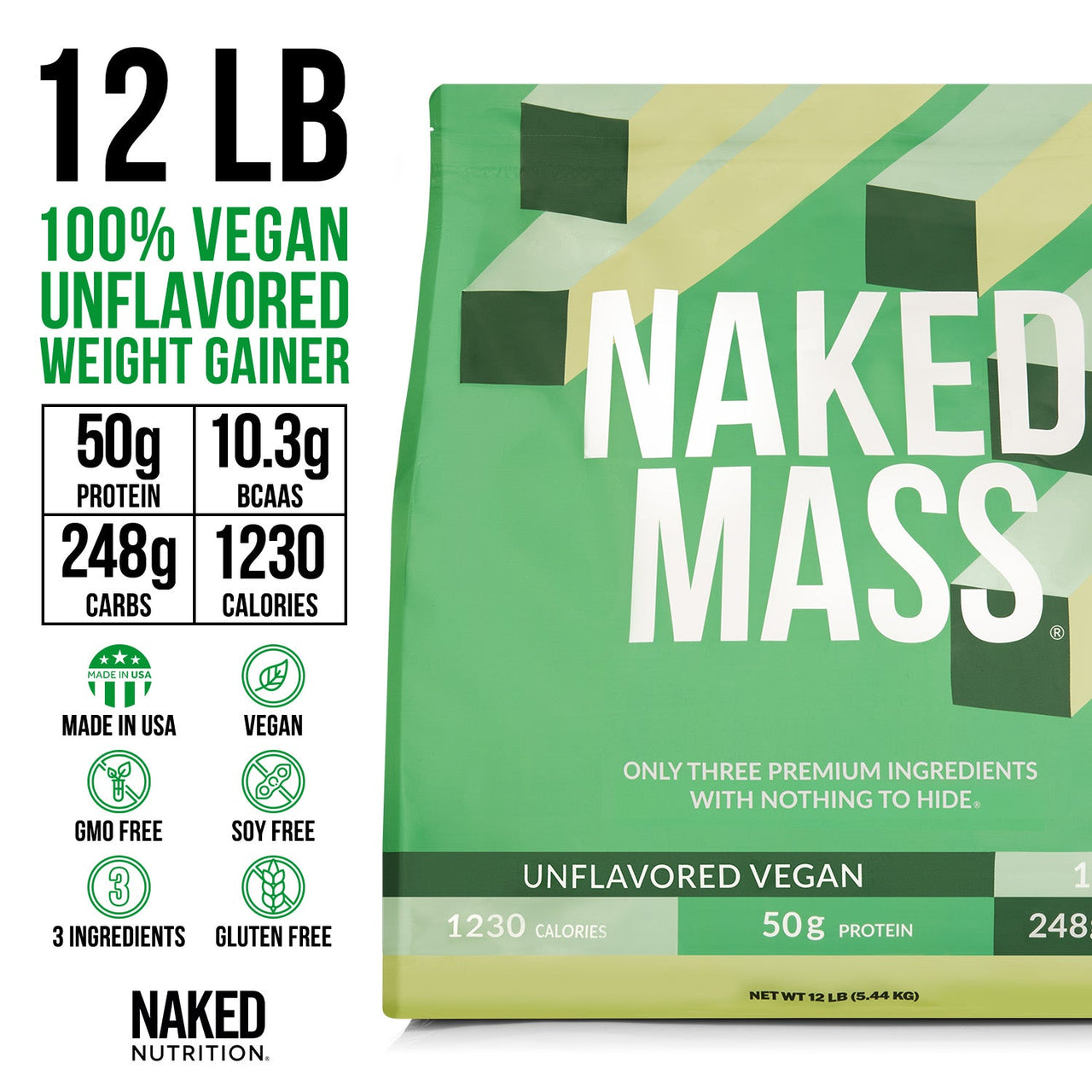 Vegan Weight Gainer Supplement | Naked Vegan Mass - 12LB