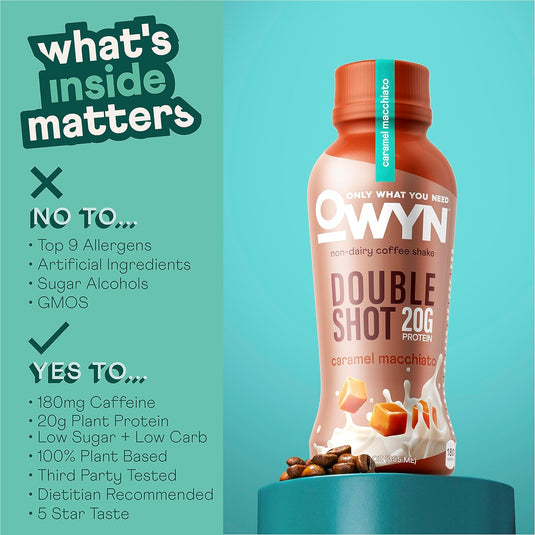 OWYN Non-Dairy Coffee Shake 20g Protein, Double Shot Caramel Macchiato, 12oz (Pack of 12)