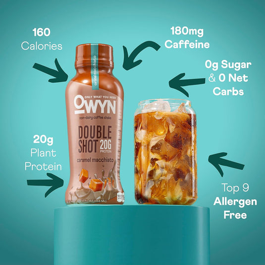 OWYN Non-Dairy Coffee Shake 20g Protein, Double Shot Caramel Macchiato, 12oz (Pack of 12)