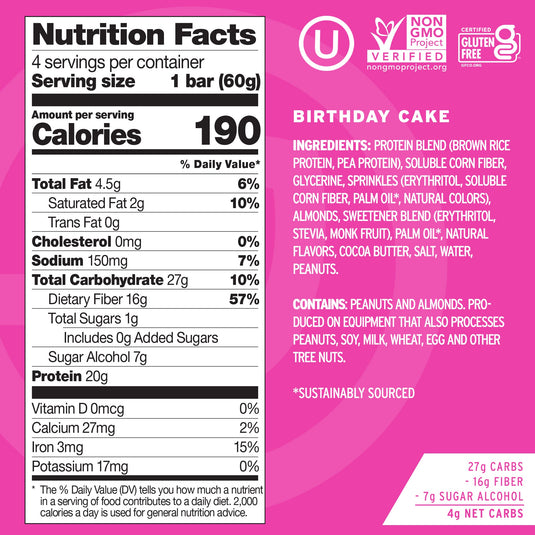 Birthday Cake Protein Bars 4 Pack