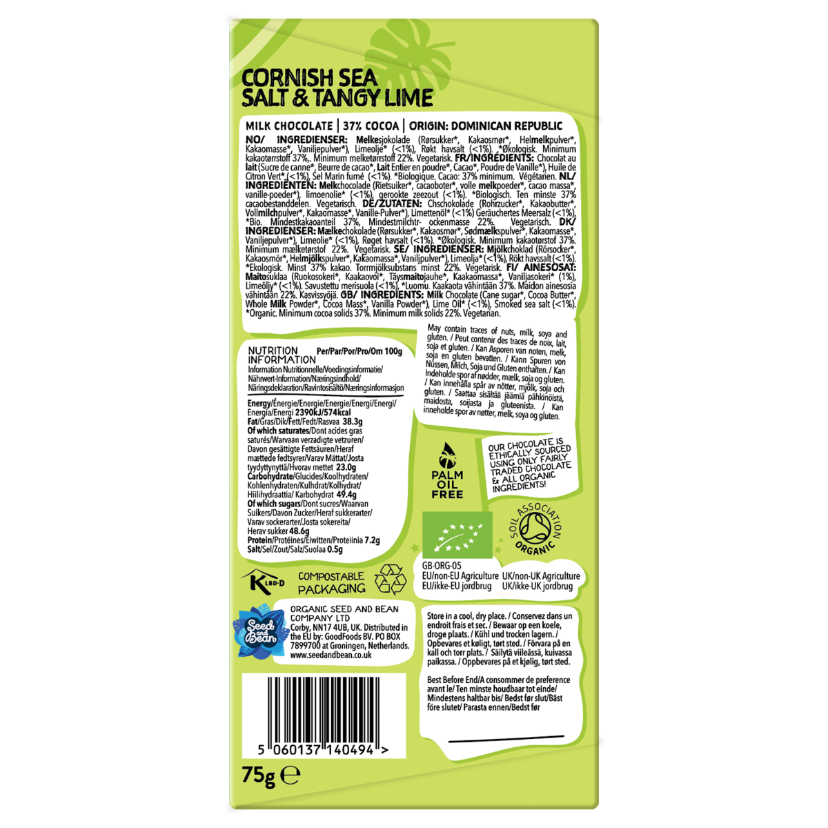 Seed and Bean - 37% Milk Cornish Sea Salt and Tangy Lime