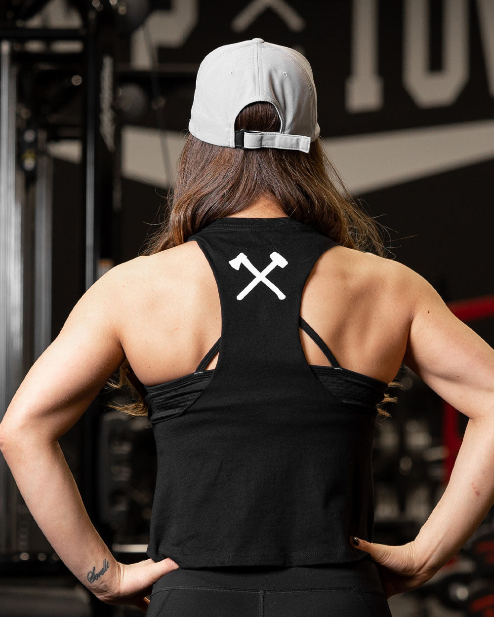 Women's White On Black Logo Racerback Crop Tank