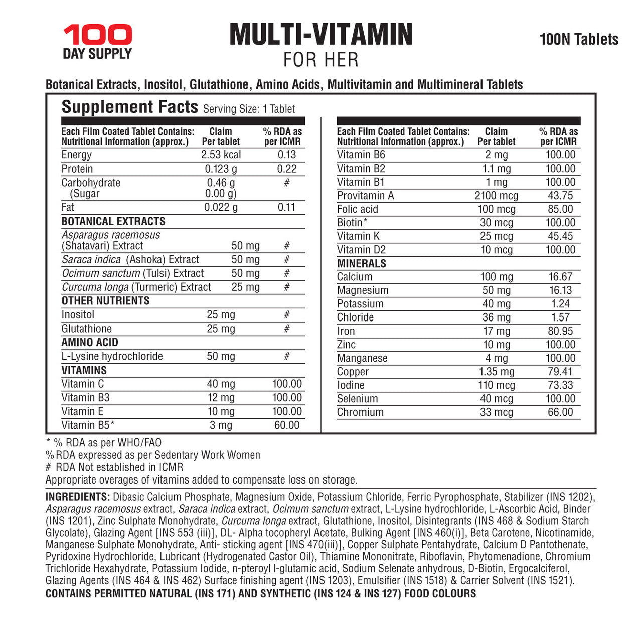Multi-Vitamin for HER – 100 Tablets