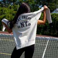 Flocked STAY FRESH NY Crew Neck Sweatshirt