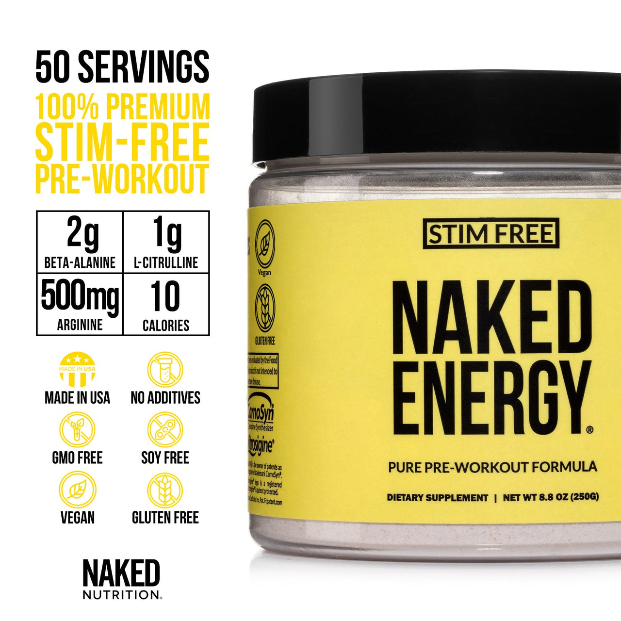 Stim Free Pre Workout | Stim Free Naked Energy - 50 Servings