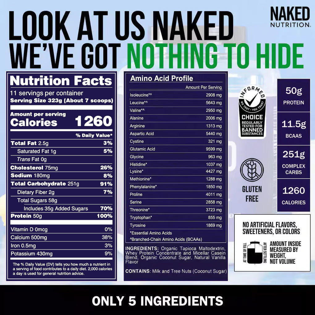 Vanilla Weight Gainer Protein Supplement | Naked Vanilla Mass - 8LB