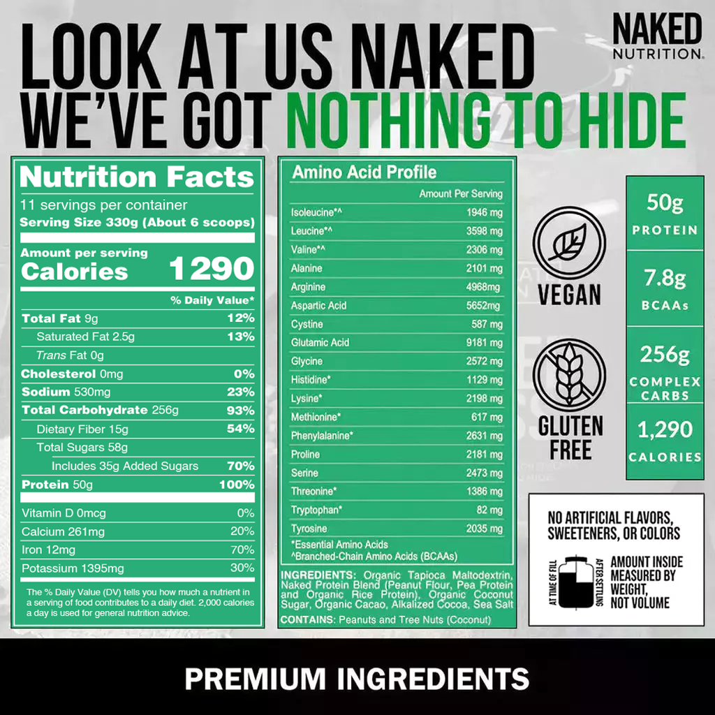 Chocolate Peanut Butter Vegan Weight Gainer Supplement | Naked Vegan Mass - 8LB