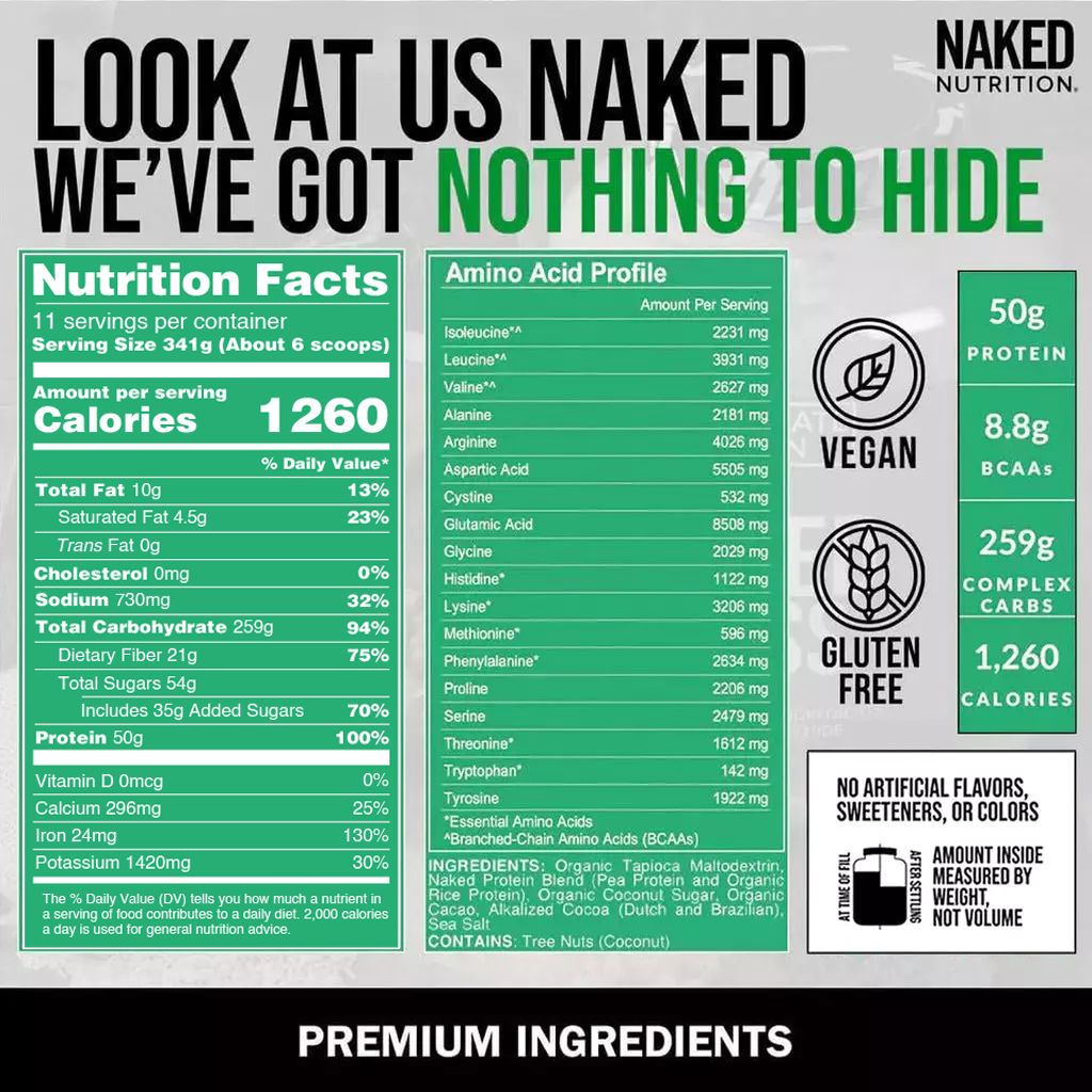 Double Chocolate Vegan Weight Gainer Supplement | Naked Vegan Mass - 8LB