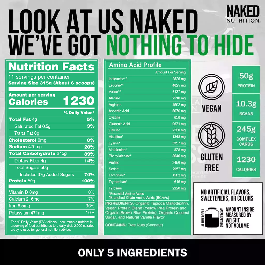 Vanilla Vegan Weight Gainer Supplement | Naked Vegan Mass - 8LB