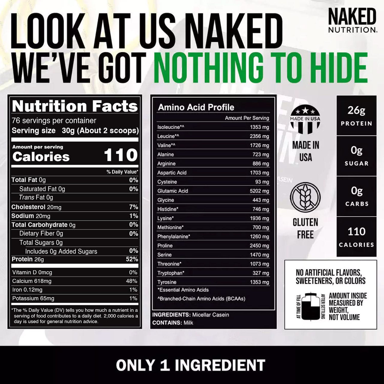 Micellar Casein Protein Powder | Naked Casein - 5lb