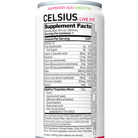 Celsius Essential Energy Drink, Raspberry Acai Green Tea, 12 Fl Oz