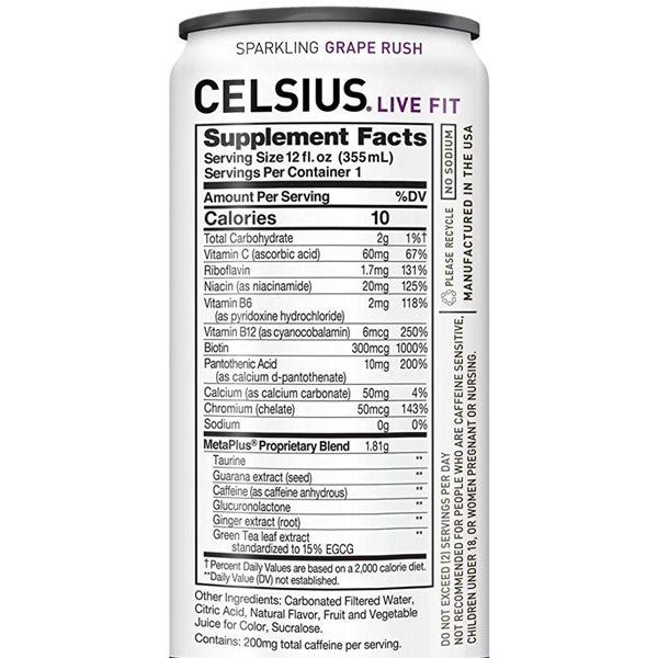 Celsius Essential Energy Drink, Sparkling Grape Rush, 12 Fl Oz