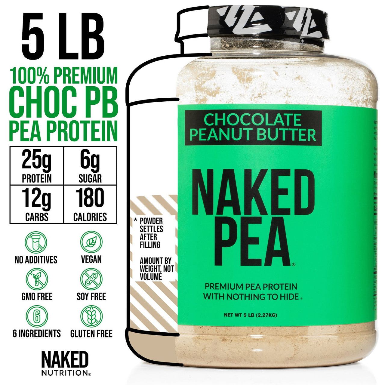 Chocolate Peanut Butter Pea Protein Powder | Naked Pea - 5LB