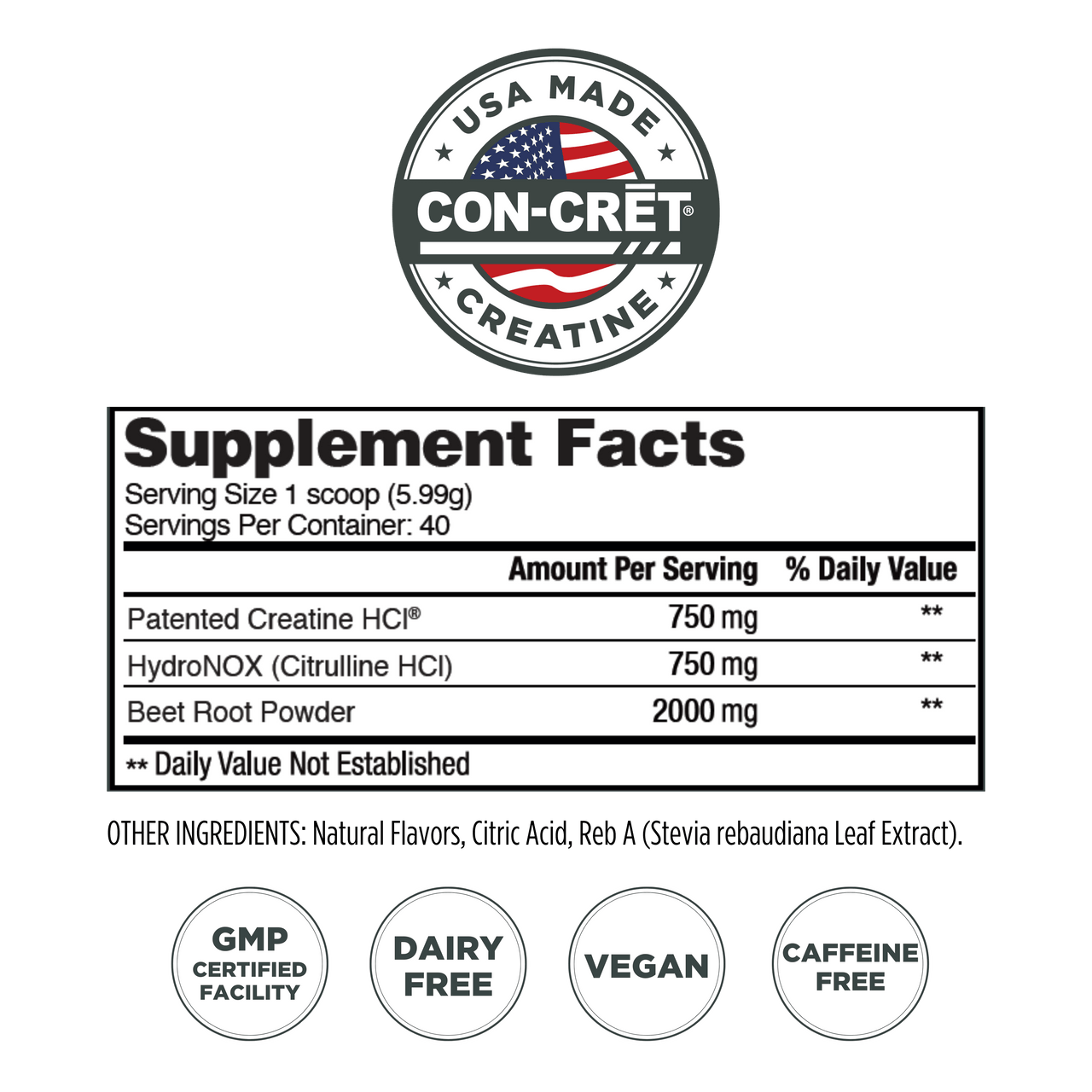 CON-CRĒT®+ NITRIC OXIDE with Patented Creatine HCl & Organic Beet Root Extract