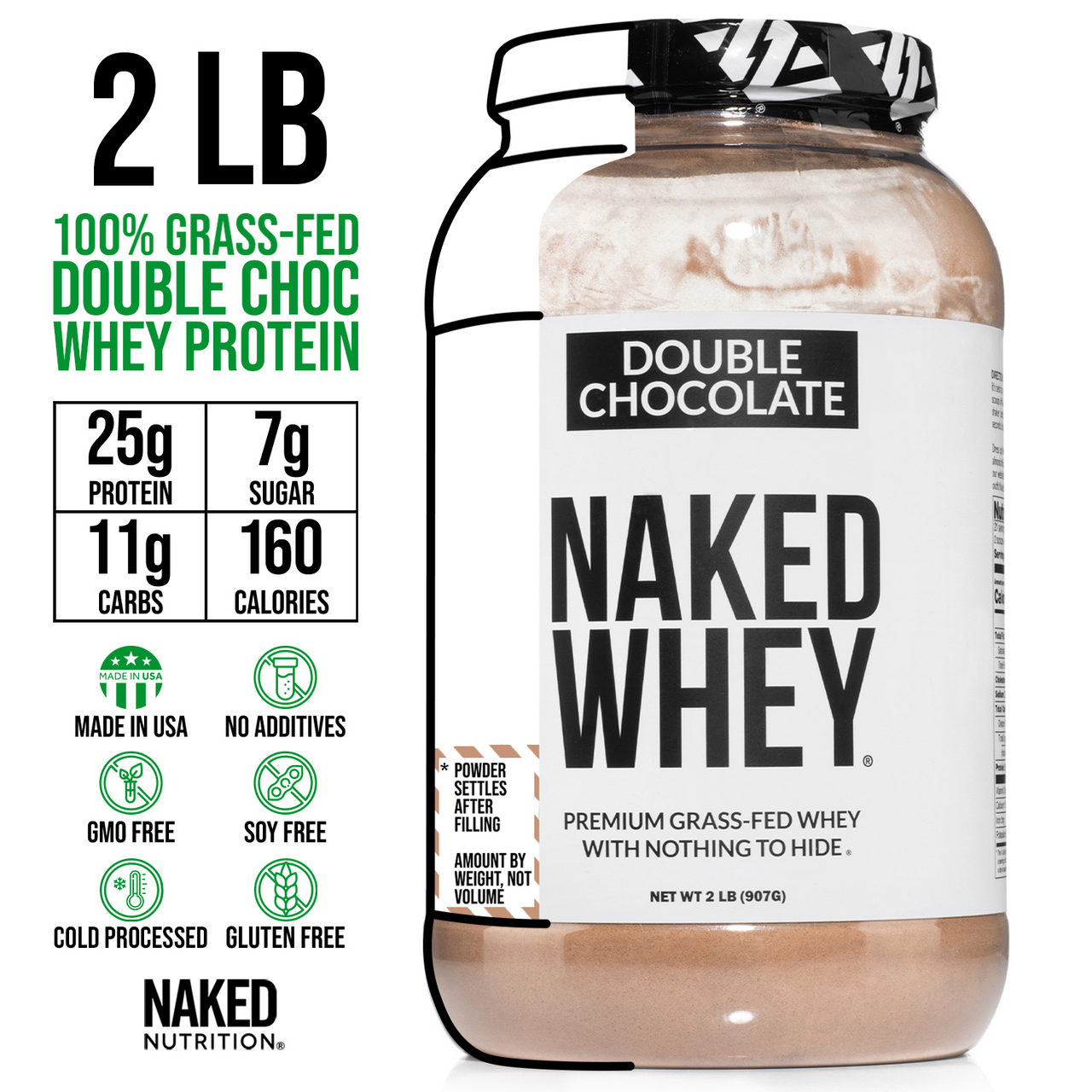 Double Chocolate Whey Protein Powder 2LB | Naked Whey - 2LB