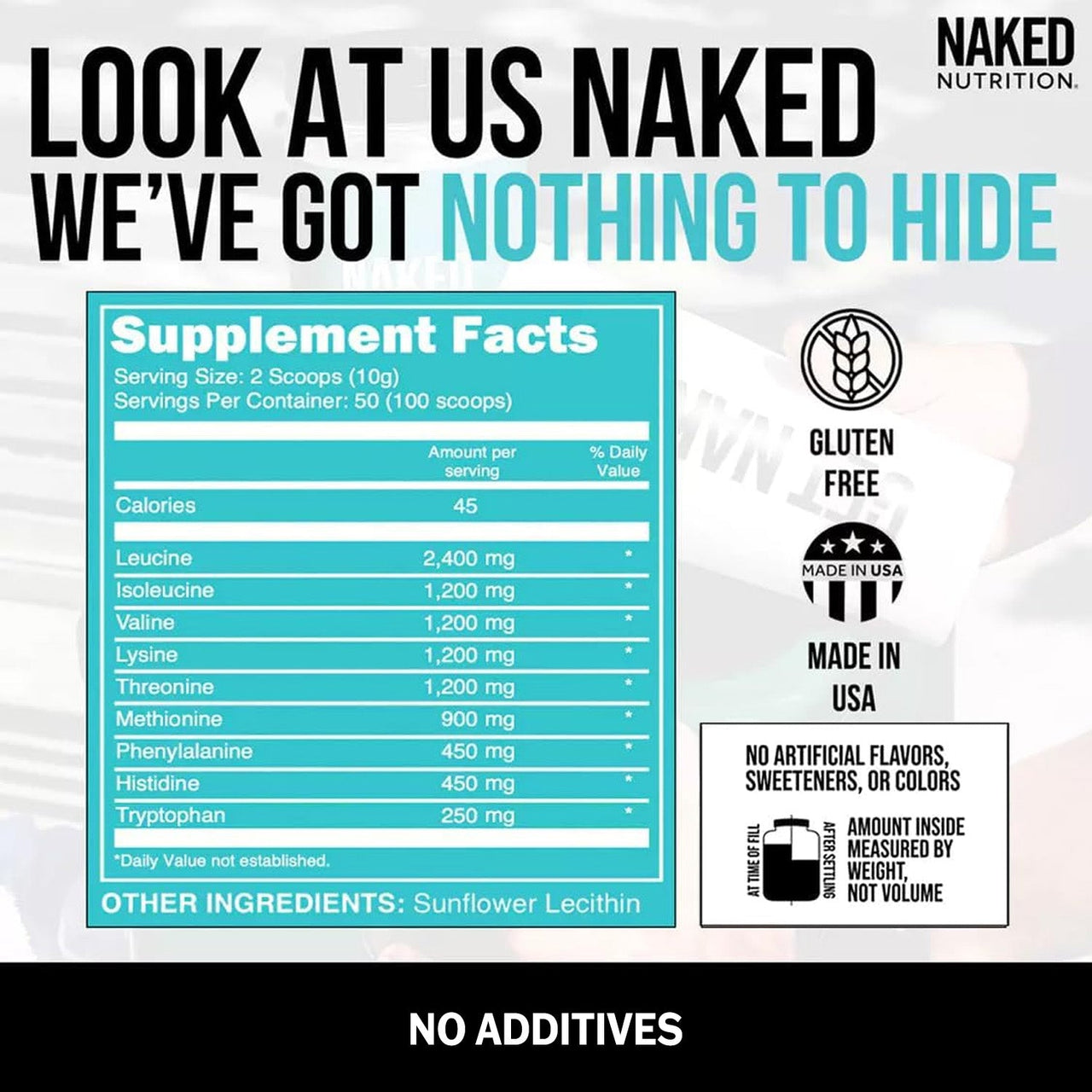 Essential Amino Acids Supplement | Naked EAAs - 50 Servings