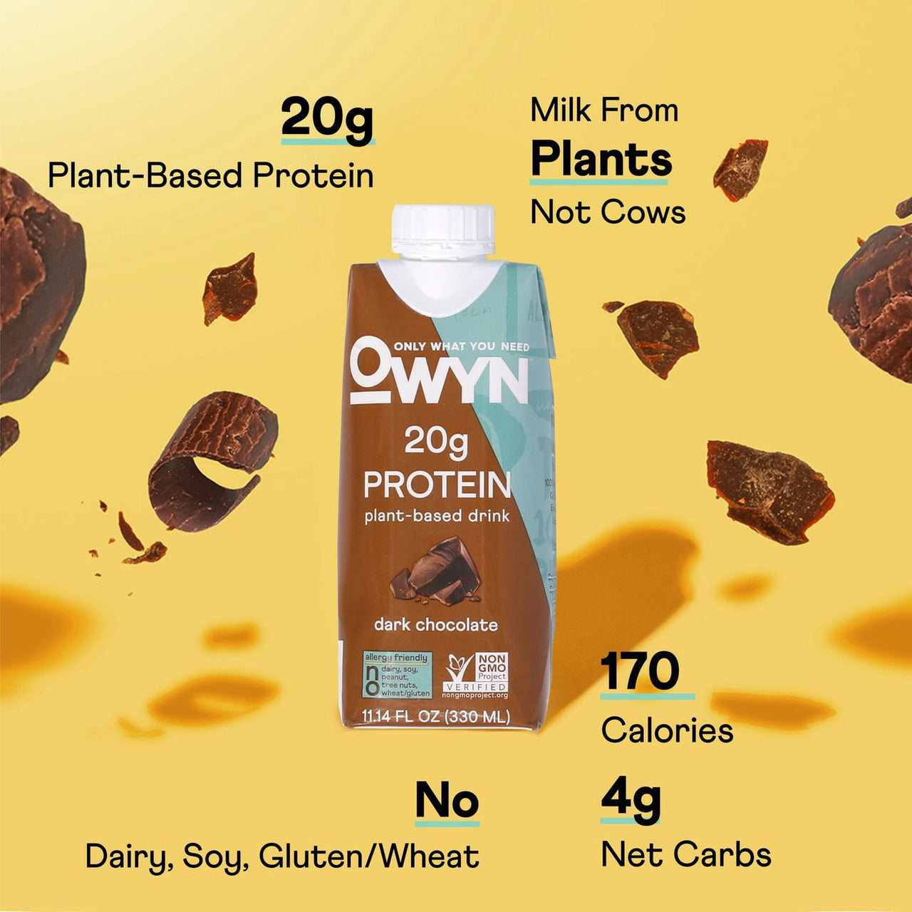 OWYN Protein Shake, Dark Chocolate, 4 Ct, 32g