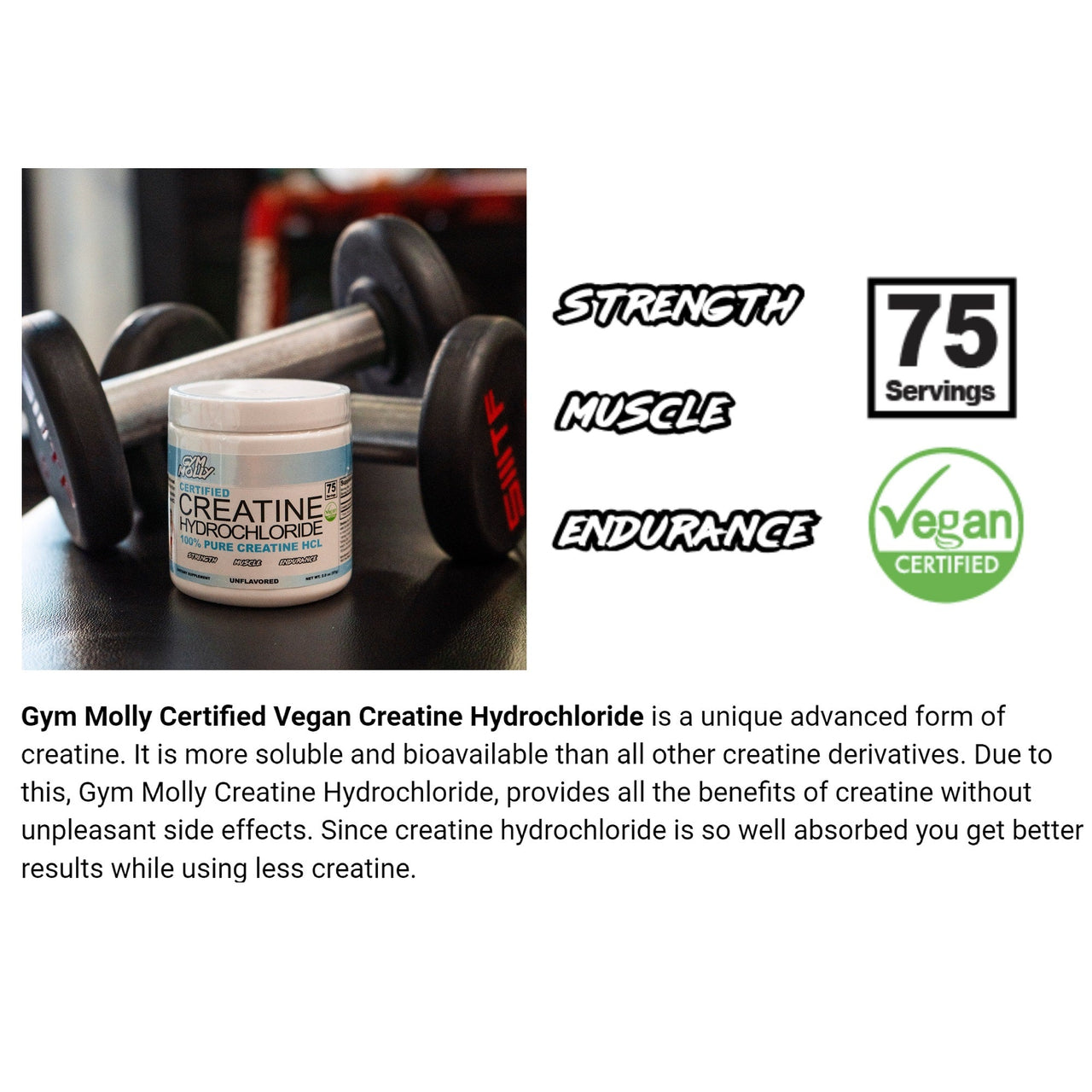 Gym Molly Creatine Hydrochloride Powder (Vegan)