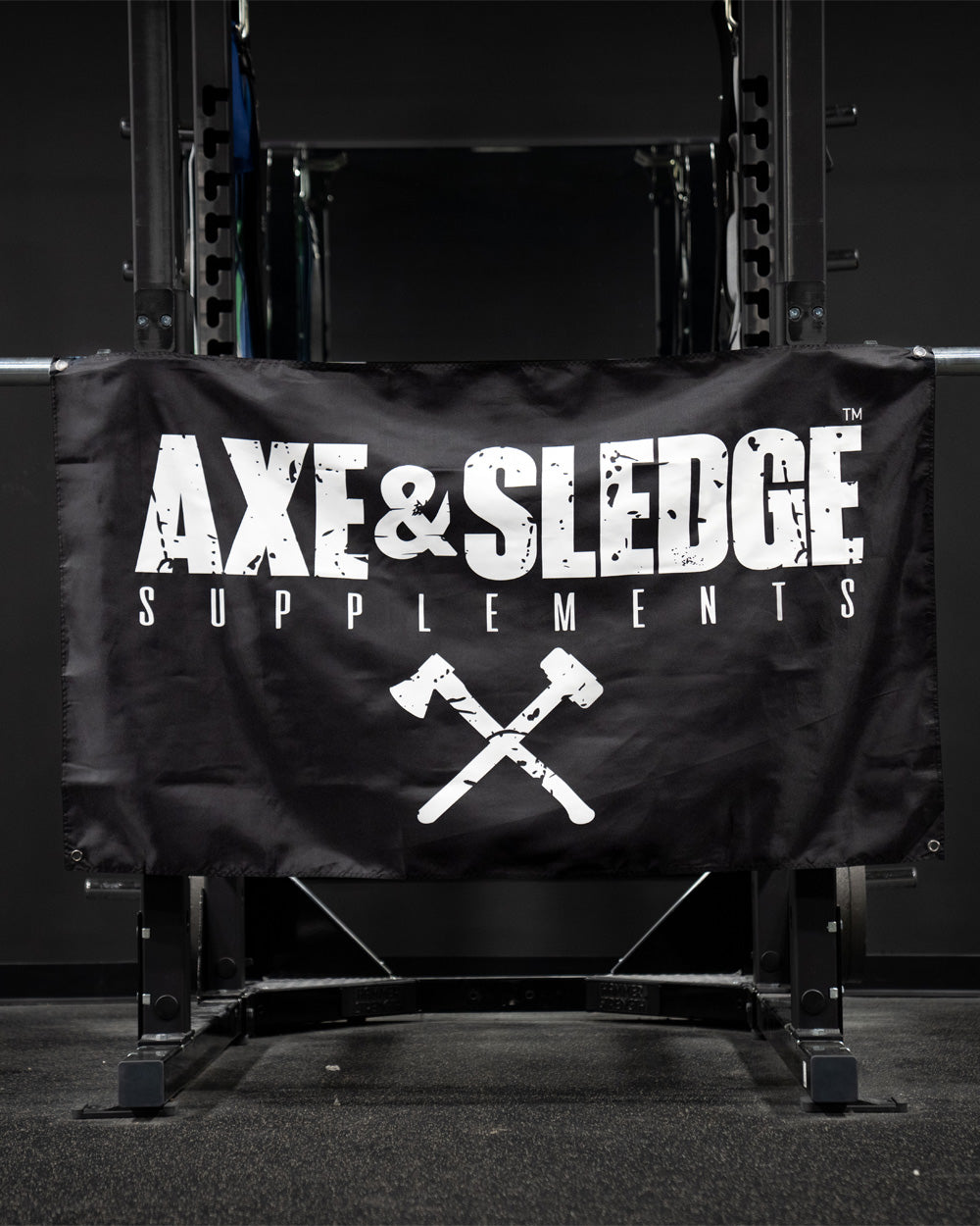 Axe & Sledge Logo Flag - White on Black – Builtathletics.com