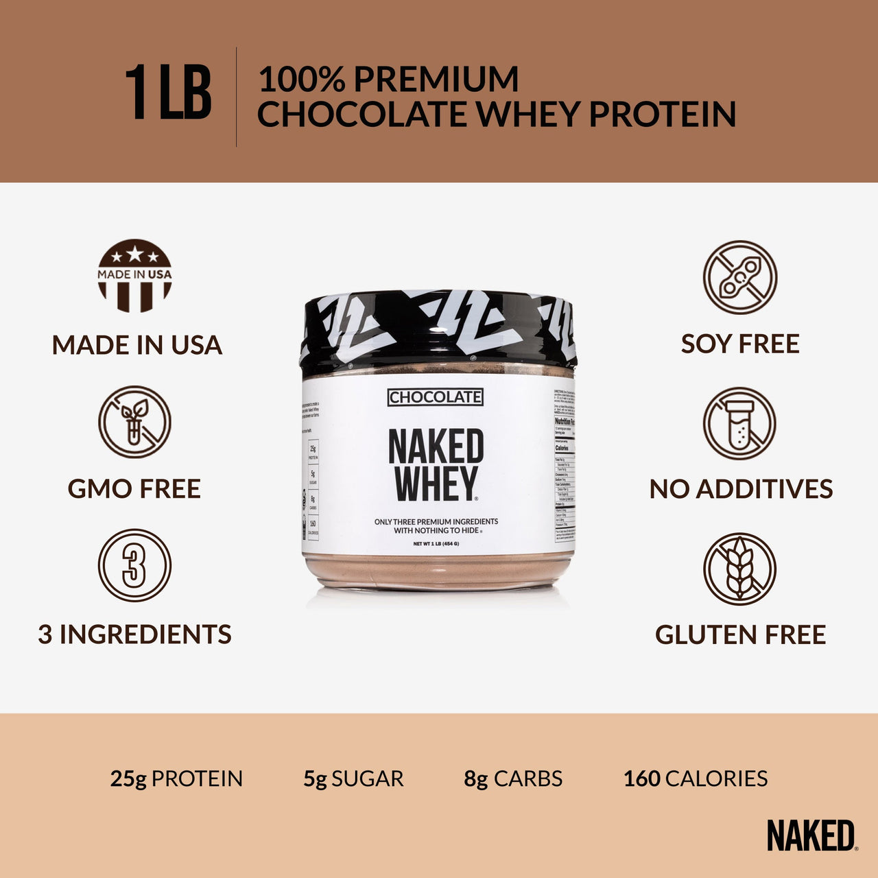 Chocolate Whey Protein Powder 1lb | Naked Chocolate Whey - 1LB