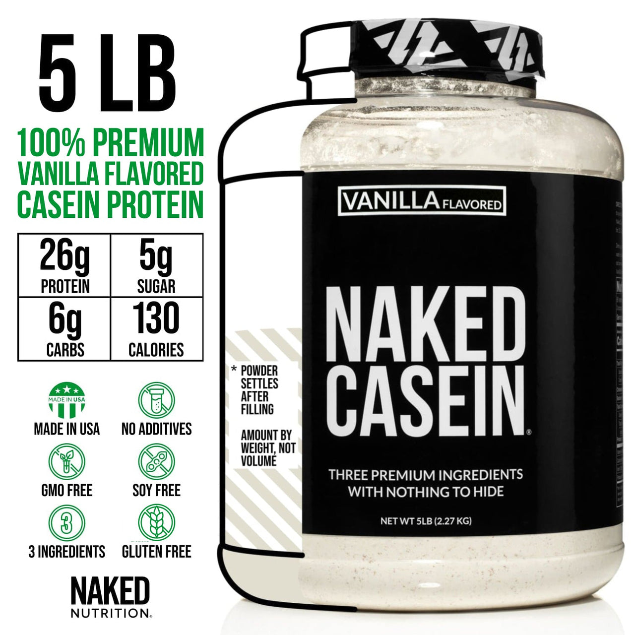 Vanilla Casein Protein Powder | Naked Vanilla Casein 5LB