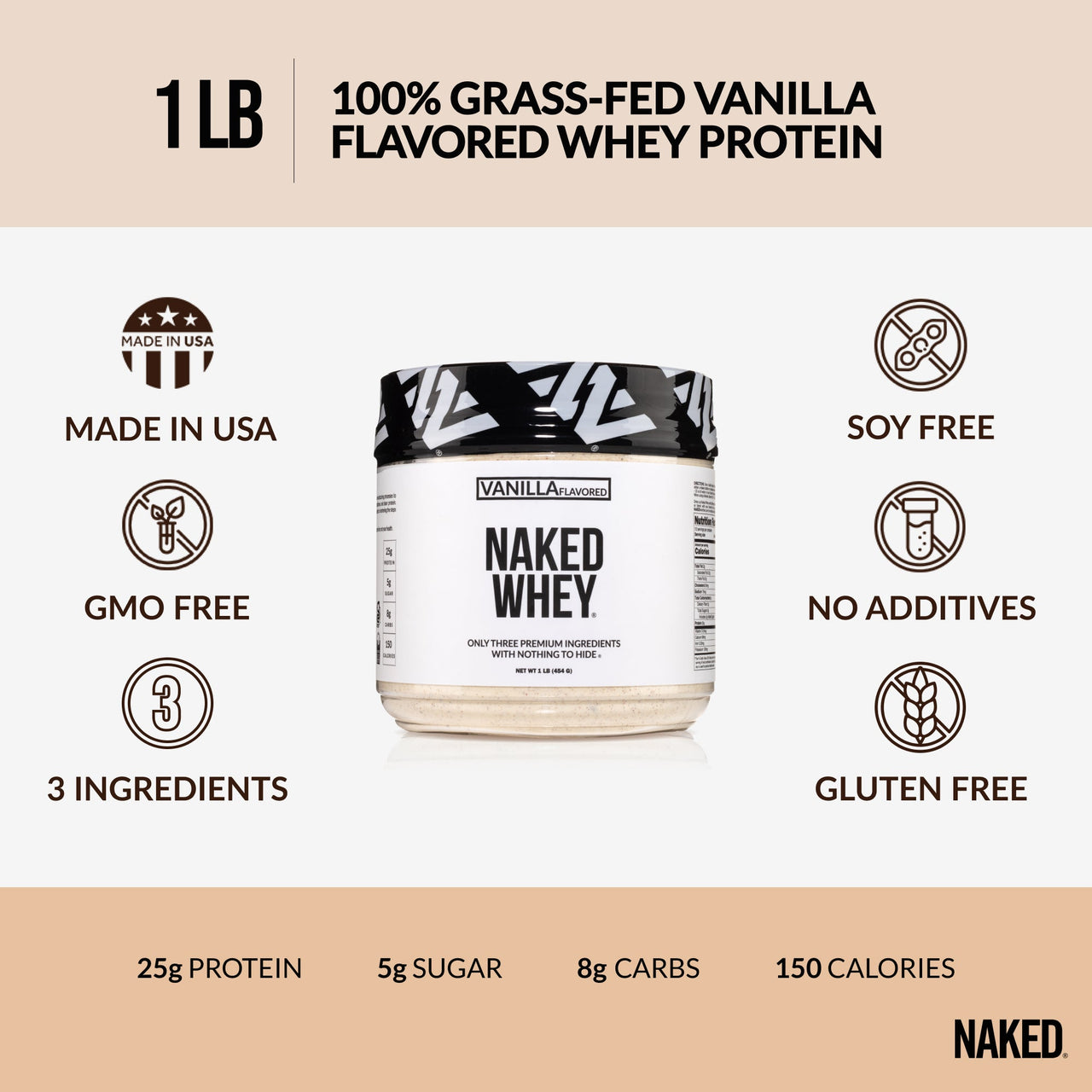 Vanilla Whey Protein Powder 1lb | Naked Vanilla Whey - 1LB