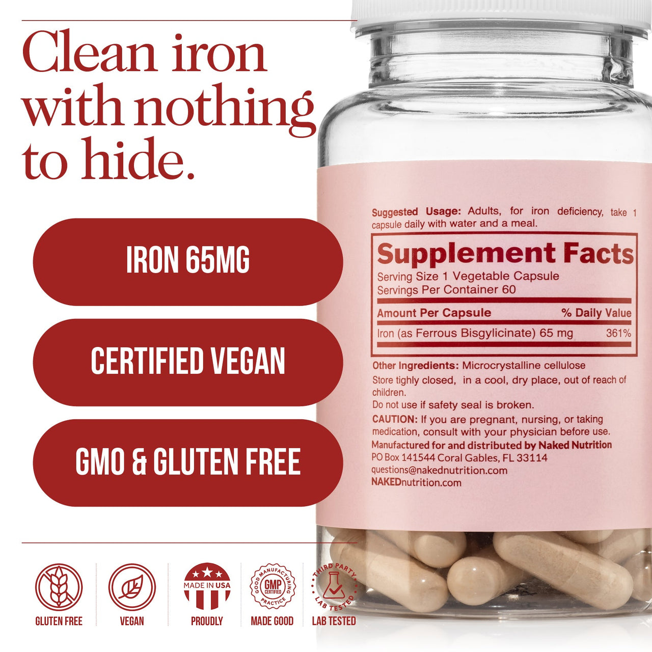 Daily Iron Supplement | Naked Iron - 60 Capsules