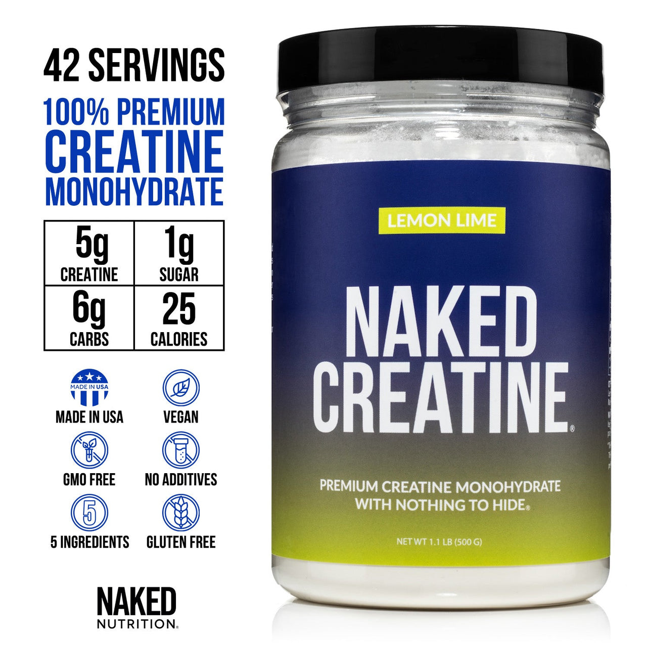 Lemon Lime Creatine Monohydrate Powder | Naked Creatine - 1.1LB