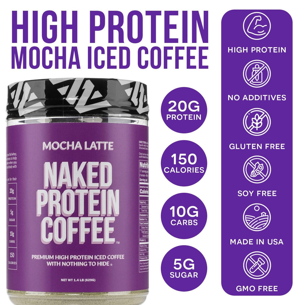 Mocha Latte Protein Iced Coffee | Naked Protein Coffee - 17 Servings