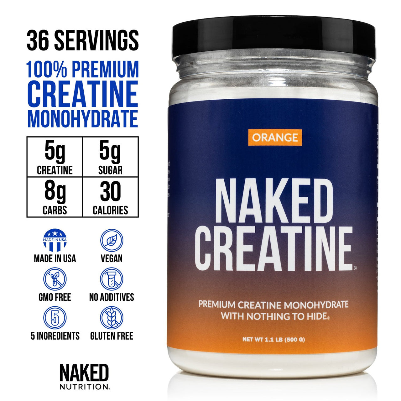 Orange Creatine Monohydrate Powder | Naked Creatine - 1.1LB