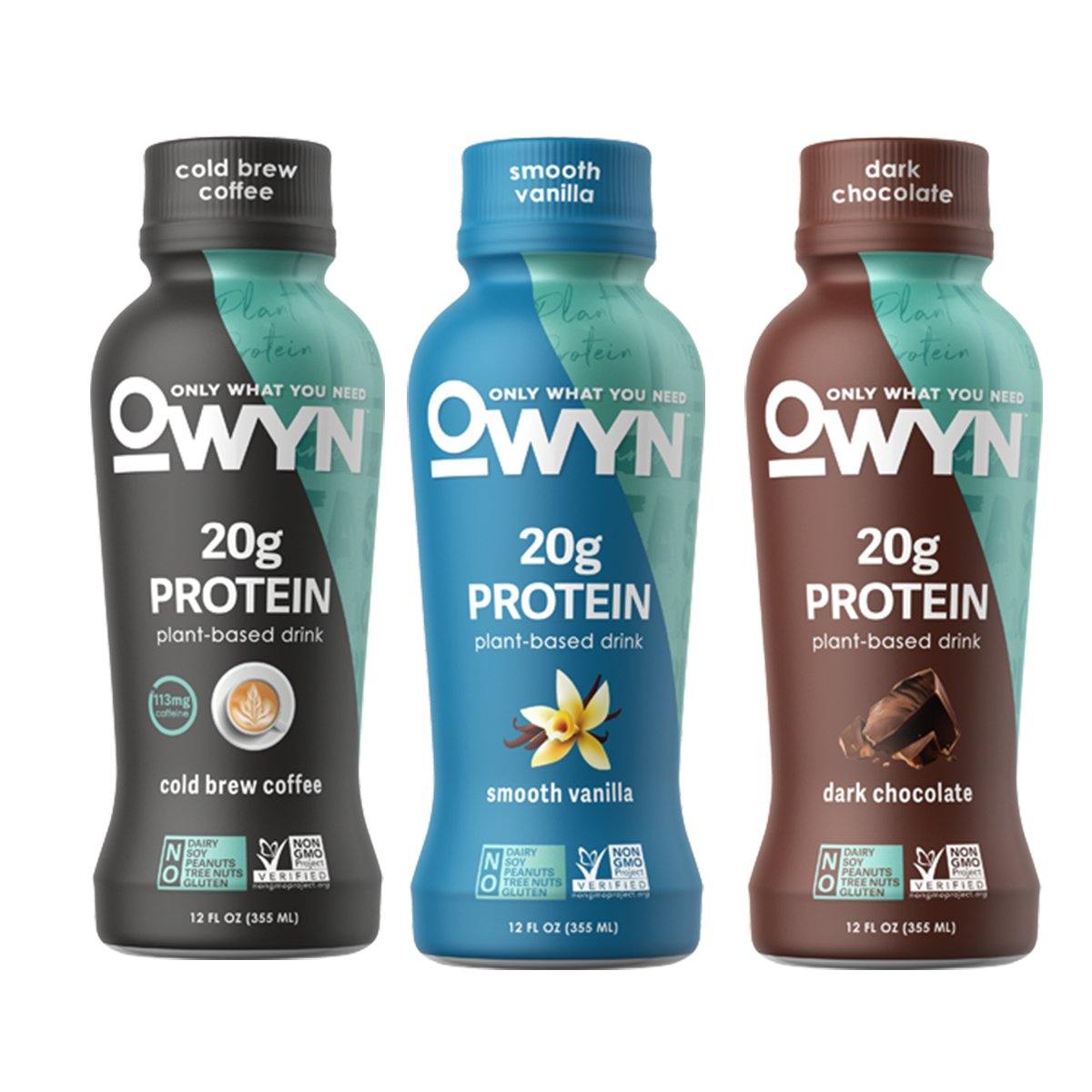 OWYN 100% Plant-Based Vegan Allergen-Friendly Protein-Shake, 12 Ounce, 12 Count (Variety Pack)