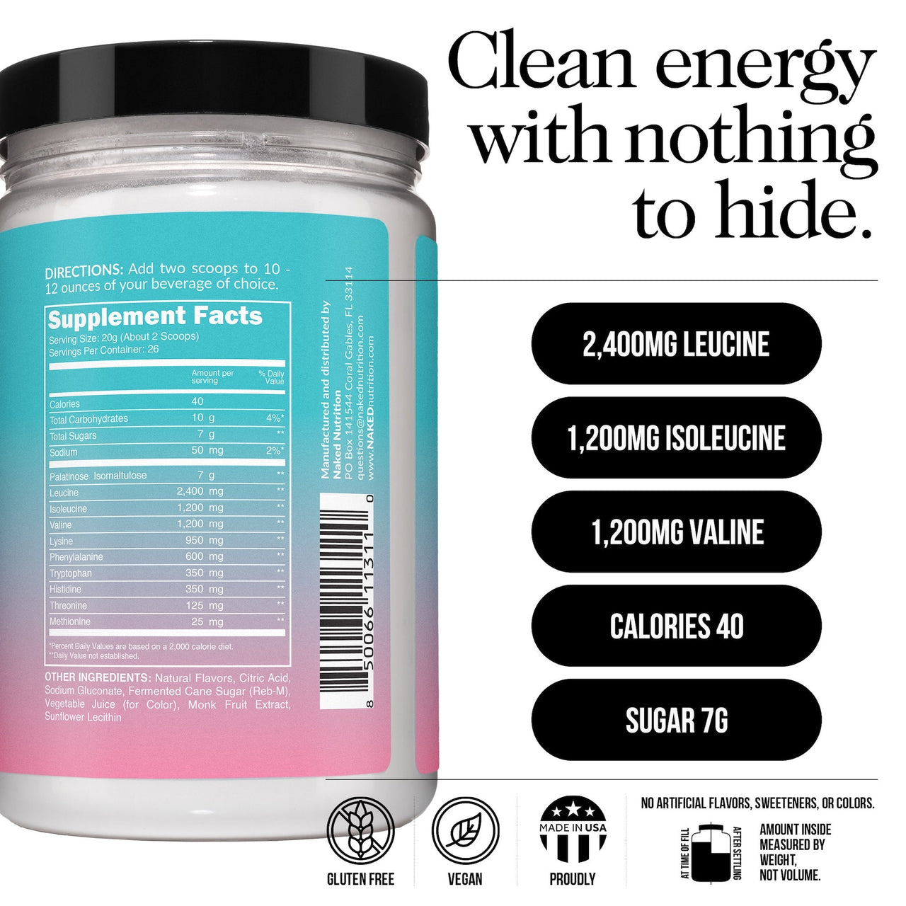 Strawberry Lemonade Essential Amino Acids Supplement | Naked EAAs - 26 Servings