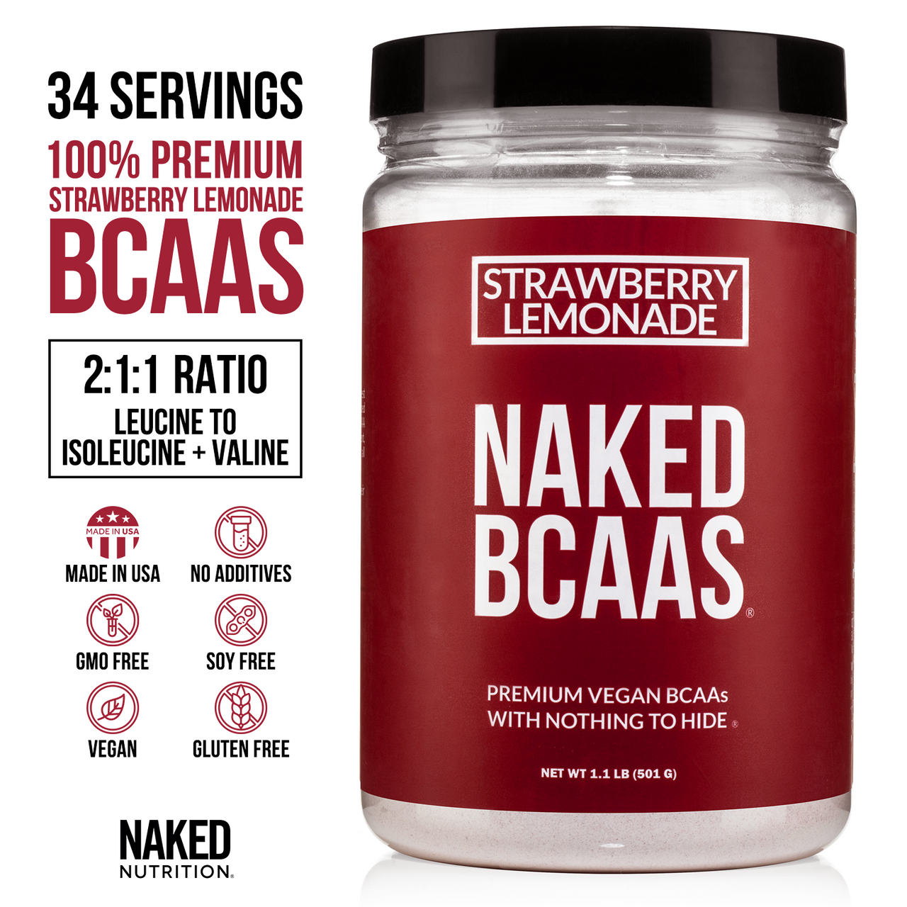 Strawberry Lemonade Branched Chain Amino Acids | Naked BCAAs - 34 Servings