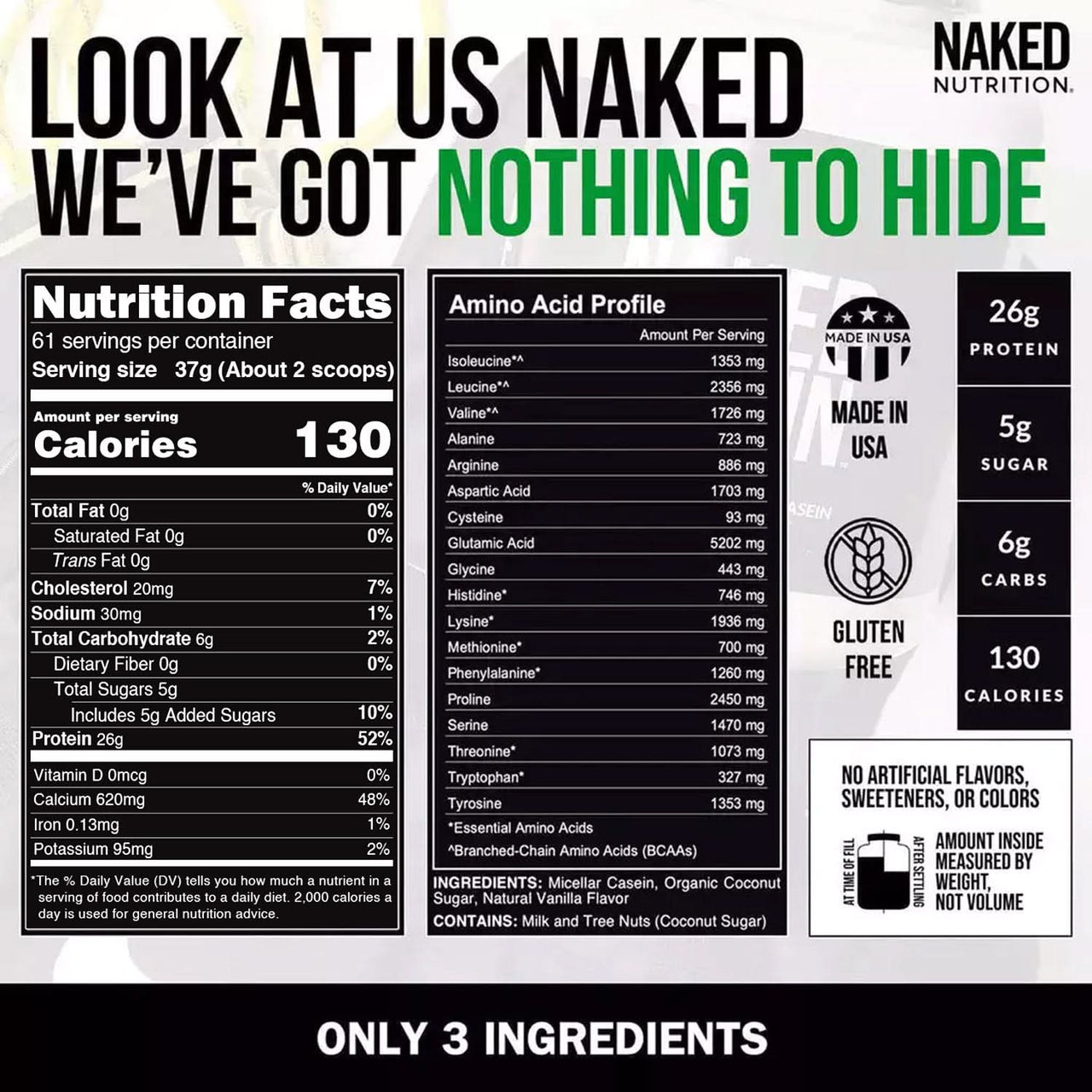 Vanilla Casein Protein Powder | Naked Vanilla Casein 5LB