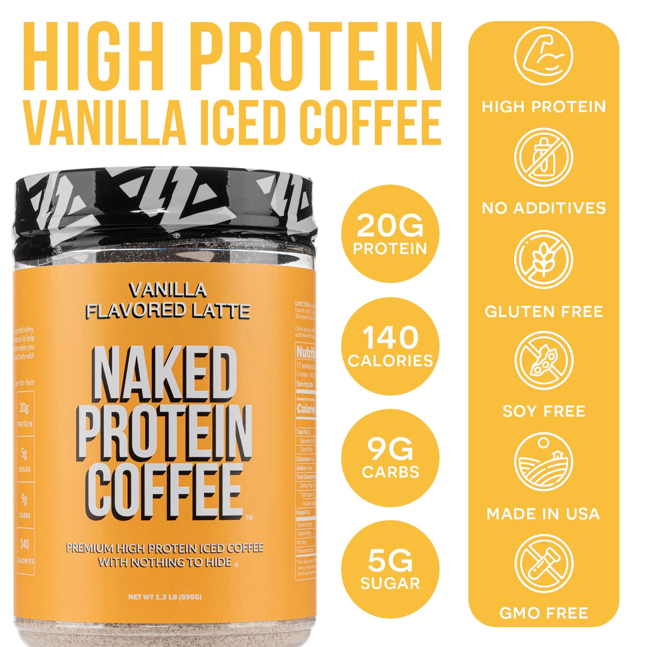 Vanilla Latte Protein Iced Coffee | Naked Protein Coffee - 17 Servings