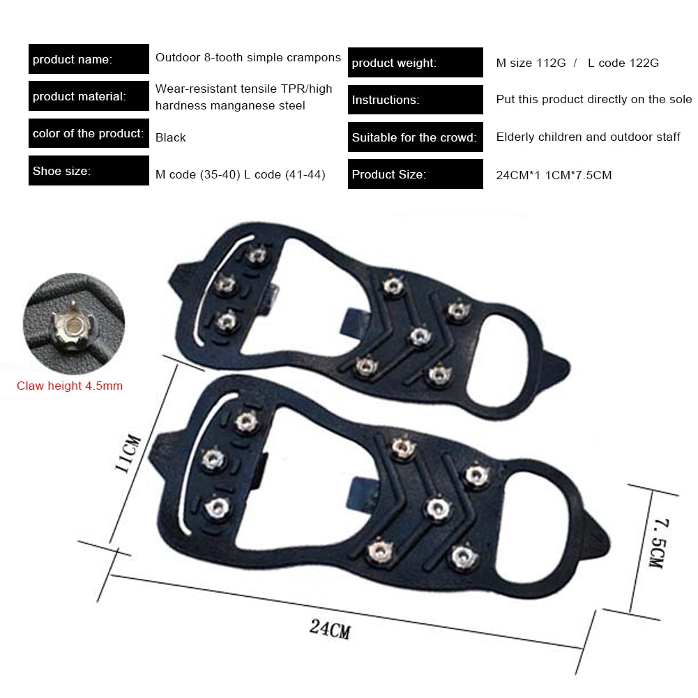 1 Pair 8-Tooth Anti-Skid Ice Gripper Spike