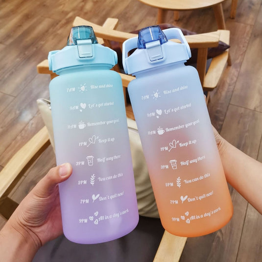 2L Large Capacity Water Bottle Straw Cup Gradient Color