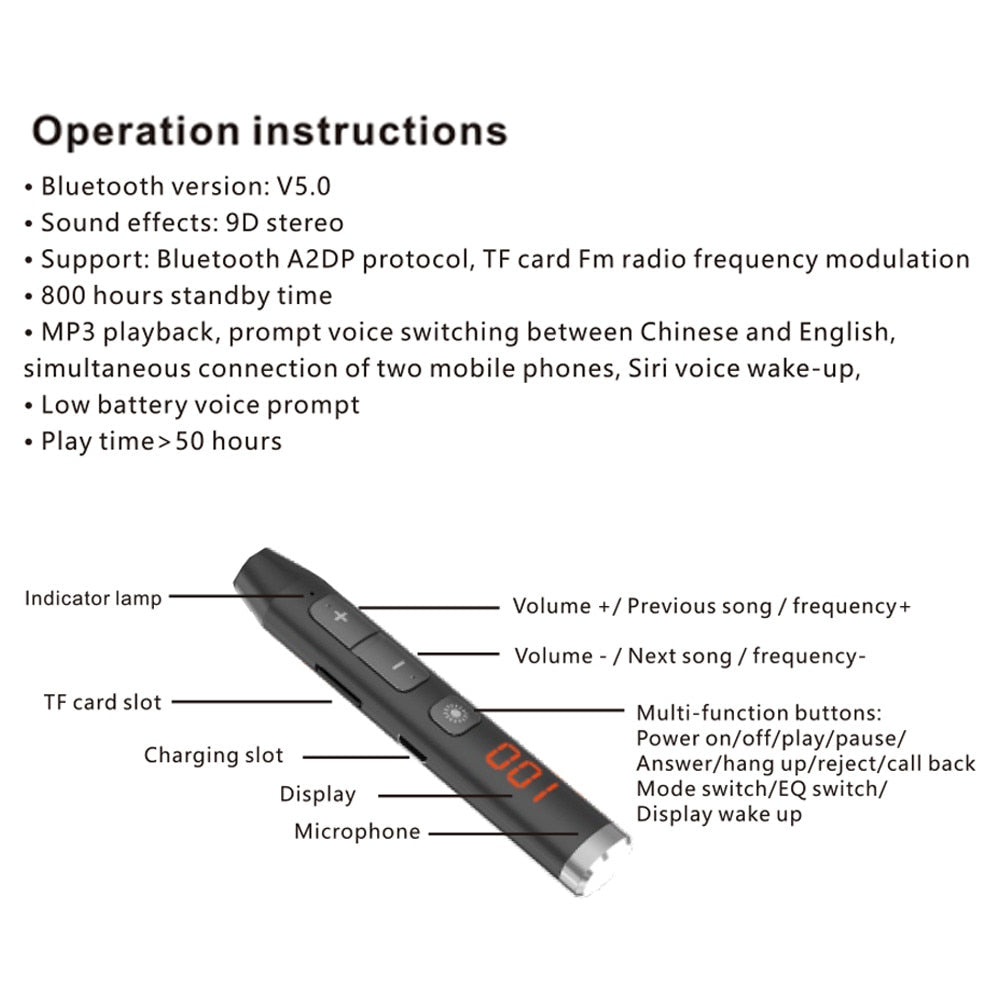 V7 Wireless Bluetooth Earphone TF Card MP3 Player Neckband