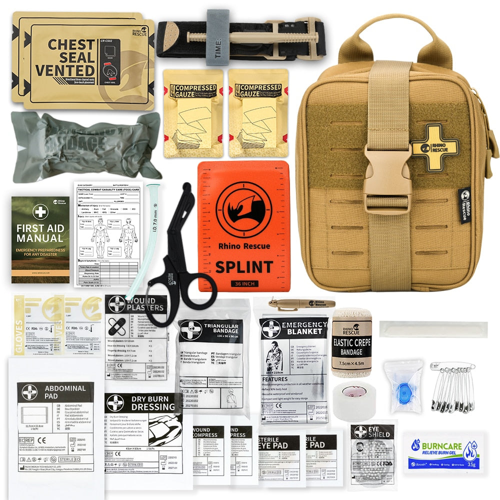 RHINO RESCUE IFAK Trauma Kit First Aid Medical Pouch Emergency  Survival Gear and Equipment with Molle Car Travel Hiking